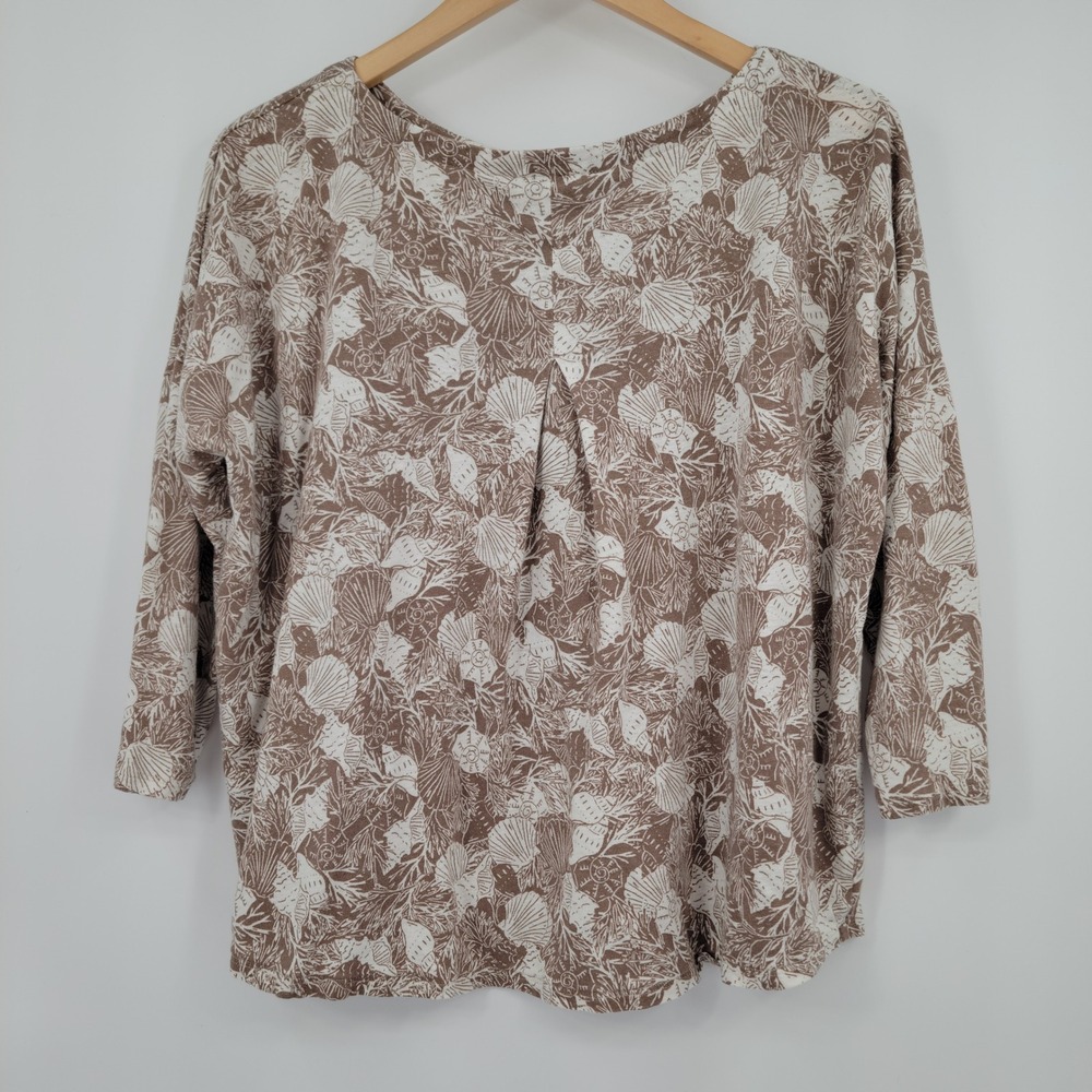 J.Jill Linen Blend Sea Shell Top Womens Large Tan Ivory Coastal Beachy Neutral - Picture 6 of 7